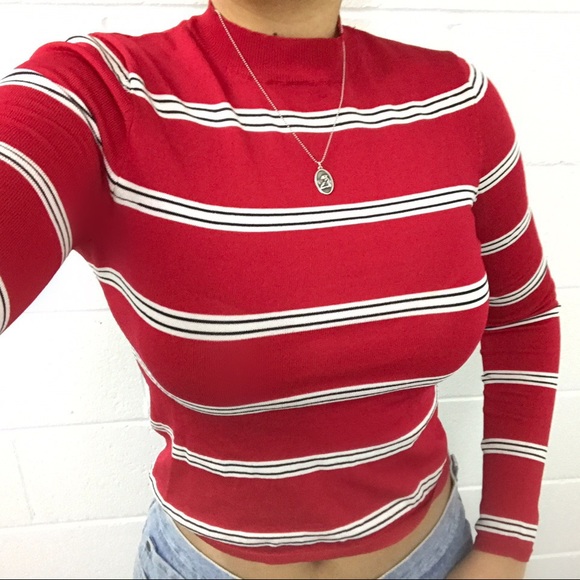 Forever 21 Red and White Striped Long Sleeve Top - Picture 1 of 4